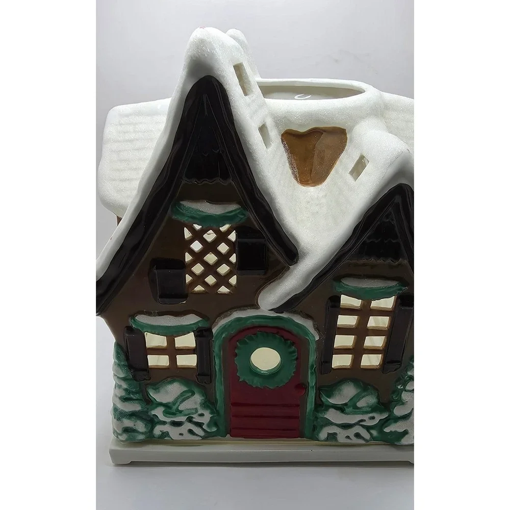 PartyLite Ceramic Winter Cottage Candle Holder Snow Roof Holiday Village P0261